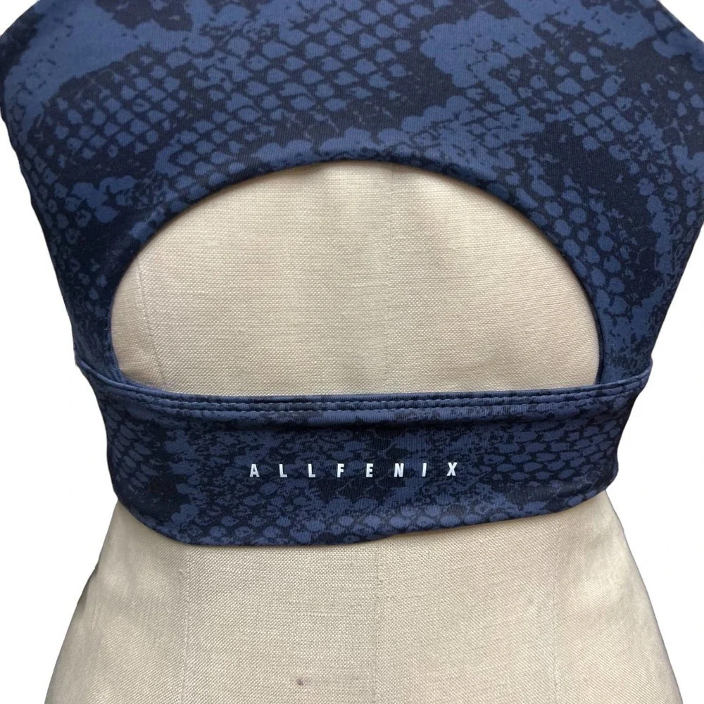 Allfenix Long Sports Bra Racerback Stretch Snake Animal Print Navy‎ Blue Size XS - Picture 8 of 12